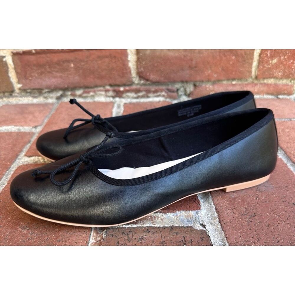 Ann Taylor LOFT $148 Black Leather Bow tie Ballet Flats Women’s 9 NEW